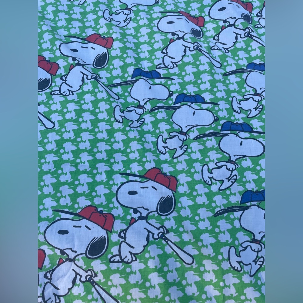 Vintage 1970's Full Flat Sheet PEANUTS Snoopy 'Baseball' Sports 65x95 Inches